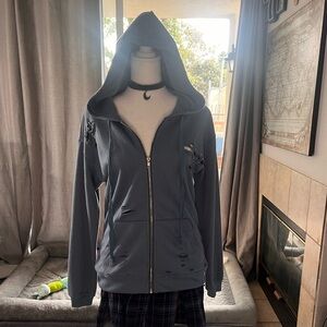 Distressed Blue Zip-Up Hoodie NWT Size S